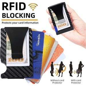 RFID Blocking Slim Money Clip Mens Carbon Fiber Credit Card Holder Metal Wallet
